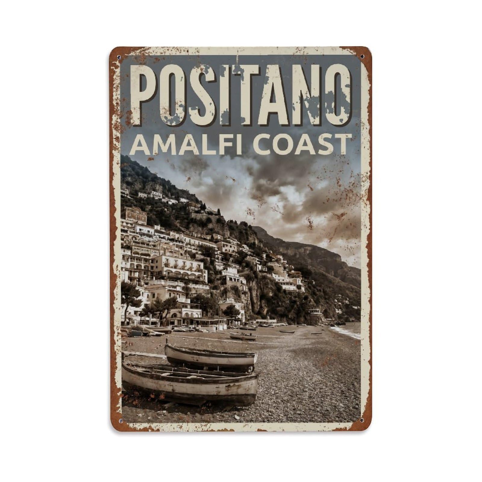 Vintage Travel Positano Italy Smoke Metal Tin Sign
