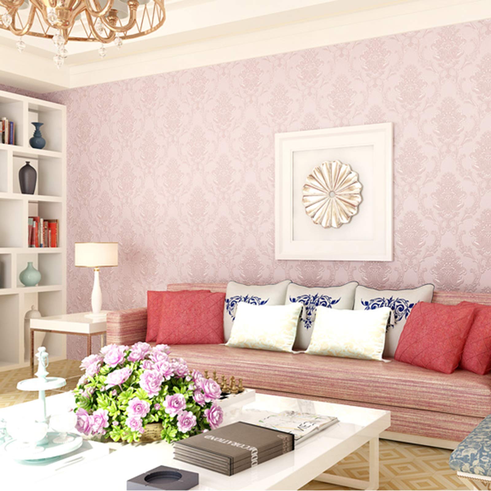 Carta da parati Carta Da Parati Autoadesiva Di Raso Rosa Europeo Fiore 3D Carta Da Parati Non Tessuta, Facile Da Pulire, 0.53x3m / 0.53x6m / 0.53x9m (Size : 0.53X6M)