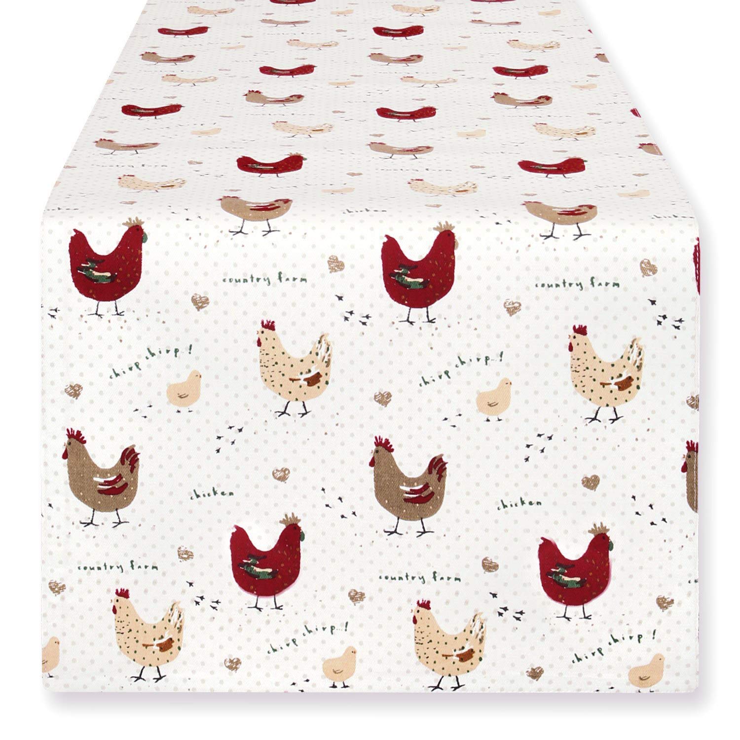 Cackleberry Home Farmhouse Chicken Table Runner Cotton Reversible, 14 x 72 Inches