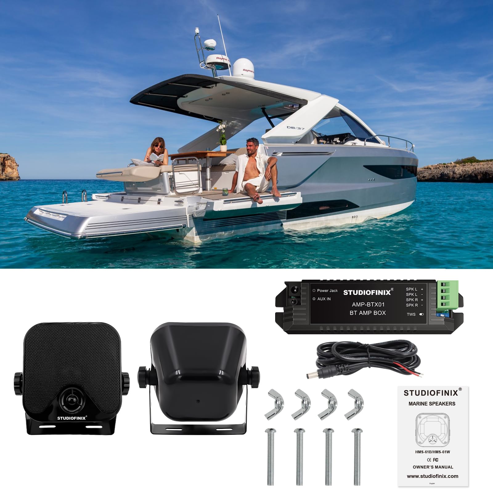 STUDIOFINIX 4-Zoll-wasserdichte Marine-Bluetooth-Lautsprecher 120W für Boot, ATV, UTV, Golfcart, Oberflächenmontage (SCHWARZ)