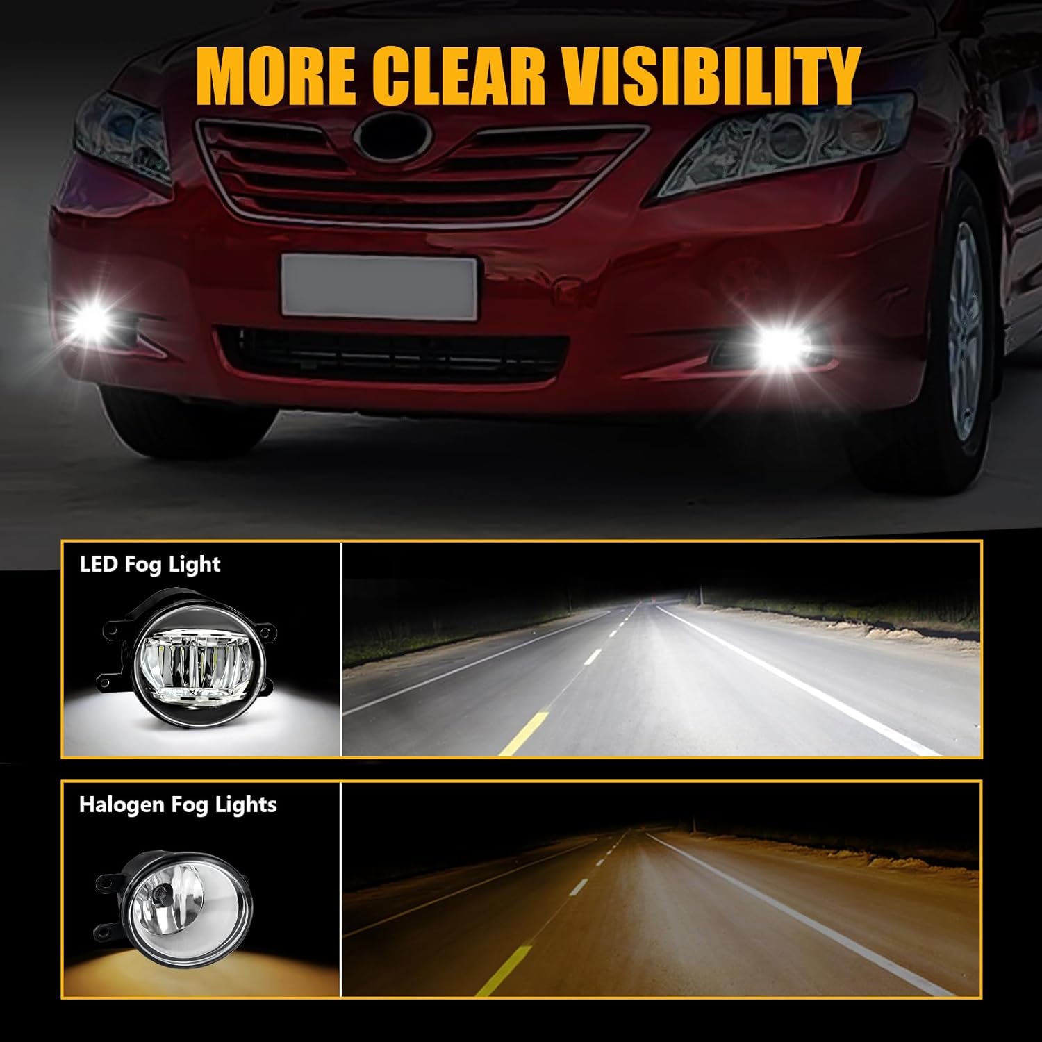 LED Fog Lights For 2007 2008 2009 Toyota Camry, Front Bumper Driving Light kit,Fog Lamps Assembly Replacement with Switch, Wiring Harness,Plug and Play