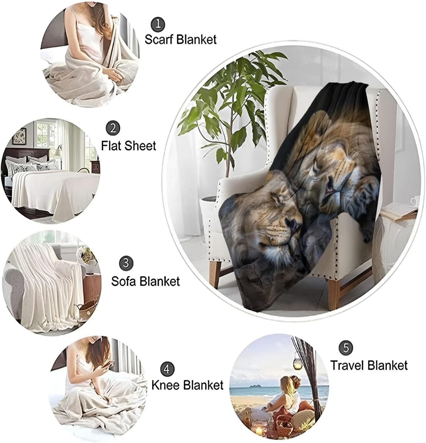 Sherpa Blanket Animal Lion Theme Throw Blanket Super Soft Microfiber Flannel Blanket 70" x 80" Ultra Luxurious Warm and Cozy Blanket