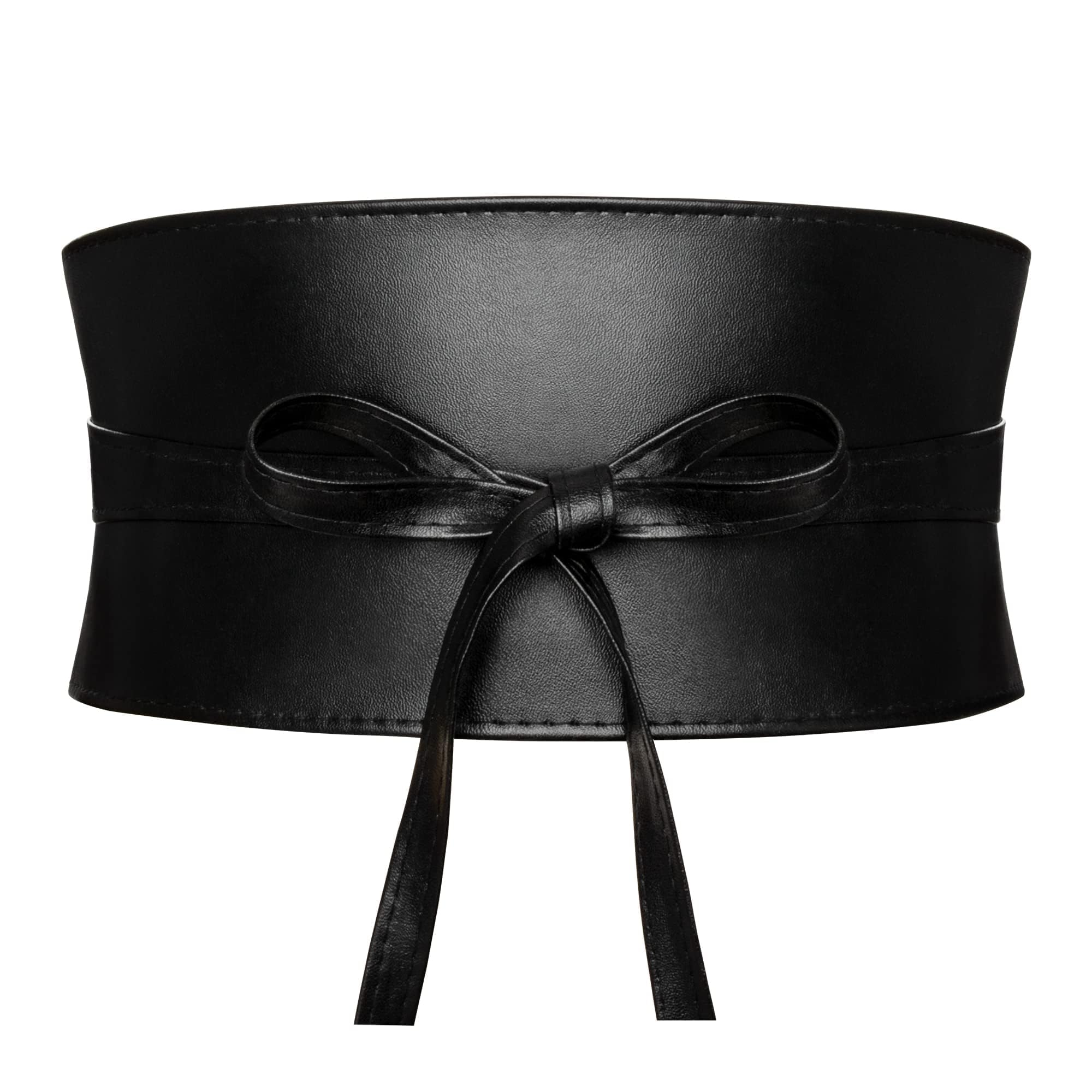 Wide Obi Belts for Women Thick Faux Leather Corset with Lace Up Wrap Style