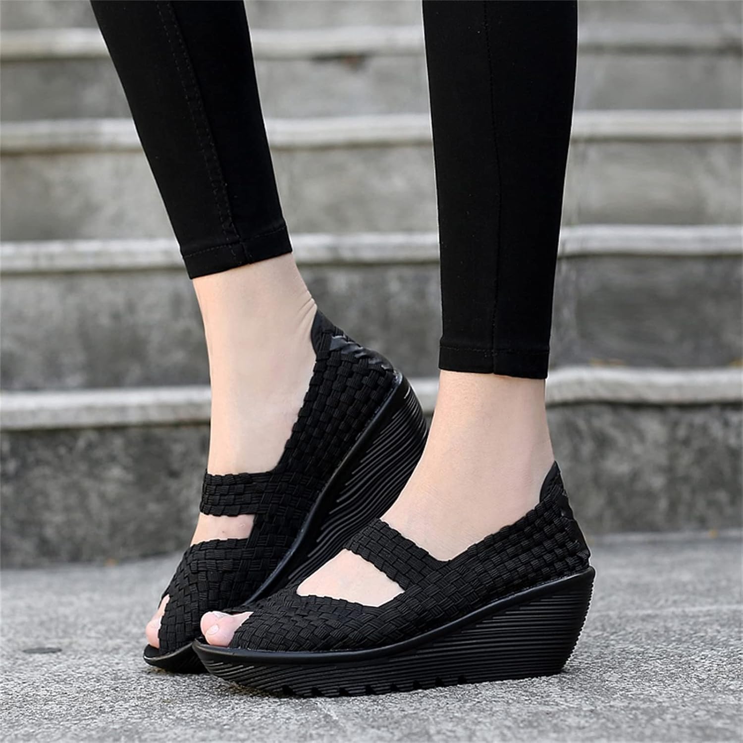 Veroders レディース 織物 伸縮 プラットフォーム サンダル プラットフォーム ウェッジサンダル レディース スリッポン ウ