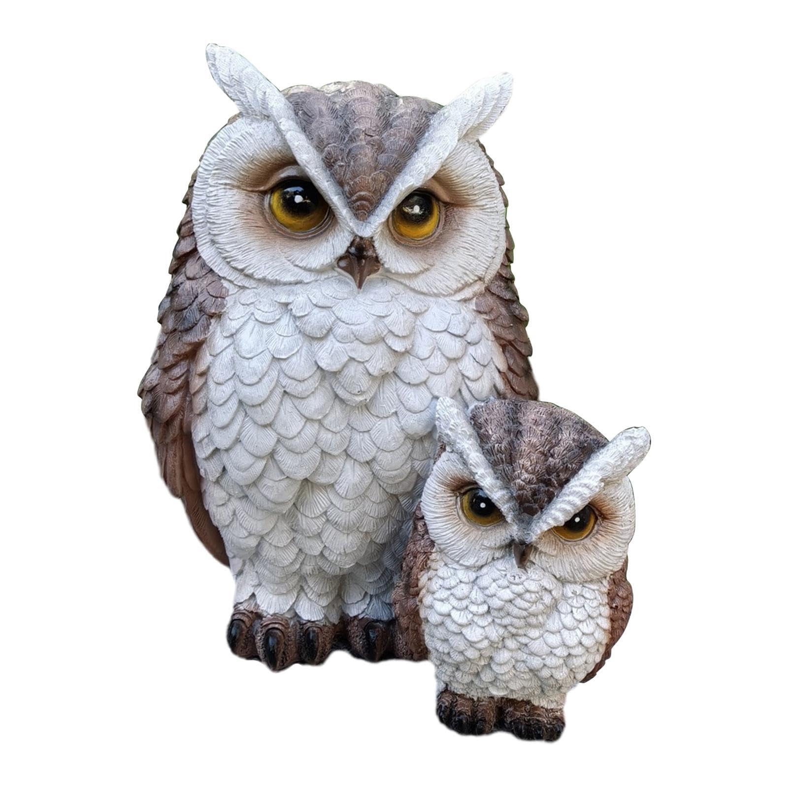 mophrati Resin Owl Statue Mom And Baby Realistic Brown 18x13.5cmx20.5cm