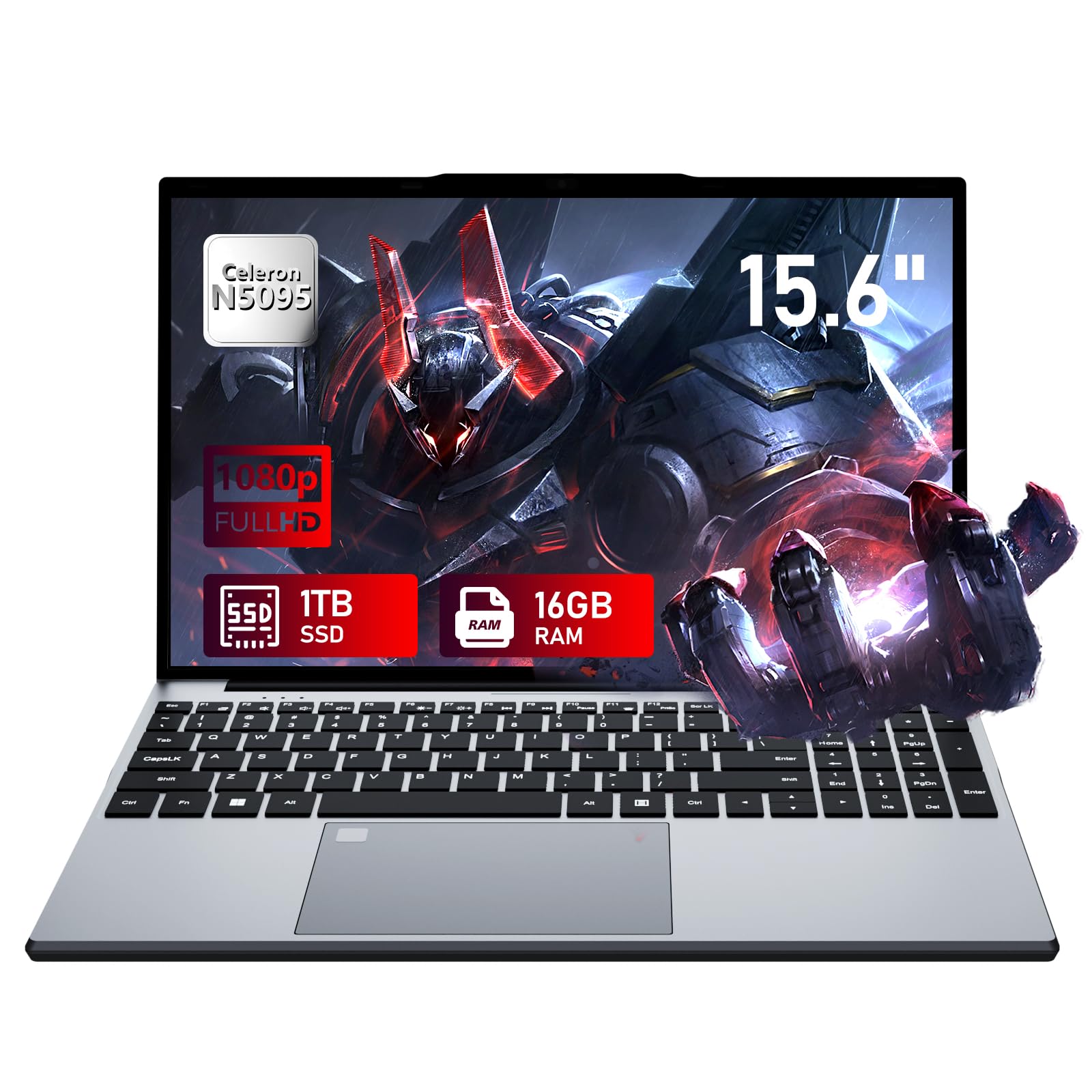 Ordenador Portátil 15.6 pulgadas, 16GB RAM 1TB SSD Procesador N5095 Gráficos UHD PC Portatil, Laptop FHD 1920 * 1080 con USB 3.0/Teclado numérico/Teclado retroiluminado/Touch ID Computadora Portátil
