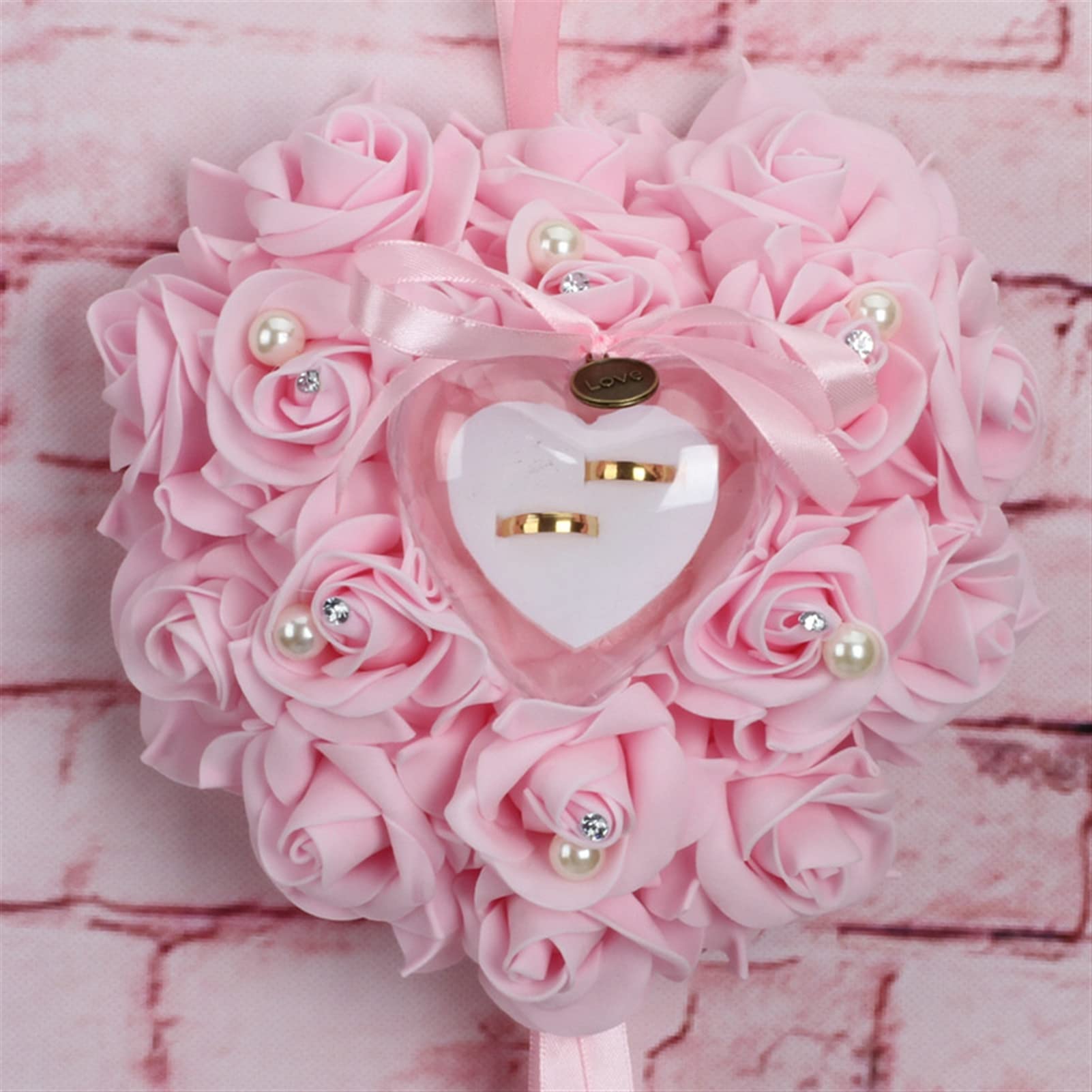 Lifup Heart Shape Wedding Ring Pillow Wedding Ring Box Decoration Pink 7.87x 7.87 inches