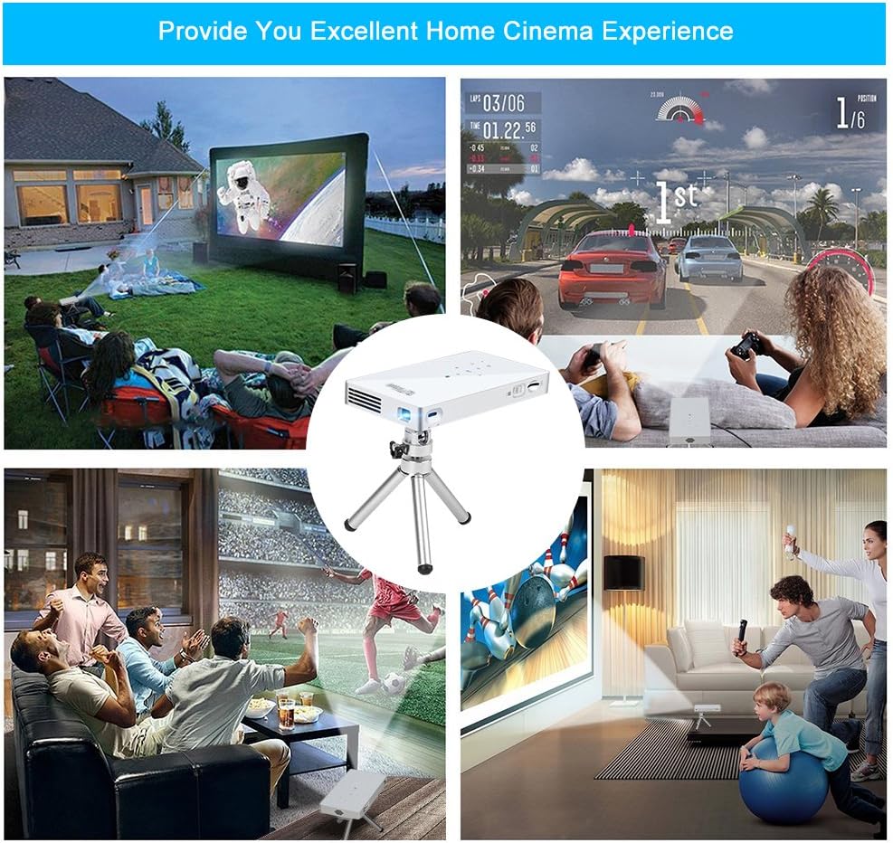 Cheap PTVDISPLAY Pocket Portable Mini Projector, 1080P Pico Bluetooth Video WiFi DLP Projector Full HD Support Android HDMI USB TF Card Wireless Home Projector