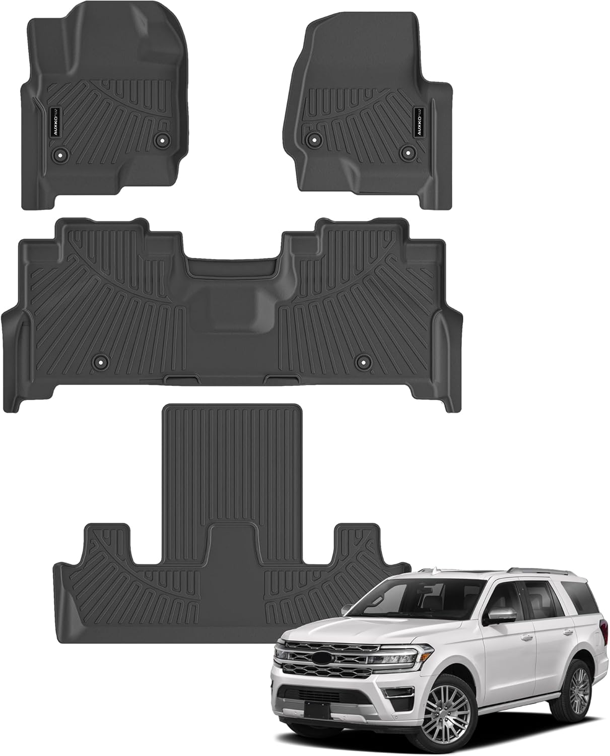 auxko all weather floor mat fit for 2024-2018 ford expedition (include max) 7 seat 2nd row bucket seat tpe liner accessories all season guard odorless anti-slip black