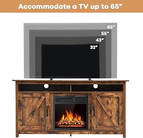 Miniatura 6 de Tangkula Soporte de TV industrial con chimenea para televisores de hasta 65 pulgadas, centro de entretenimiento con chimenea eléctrica de 1500 W,