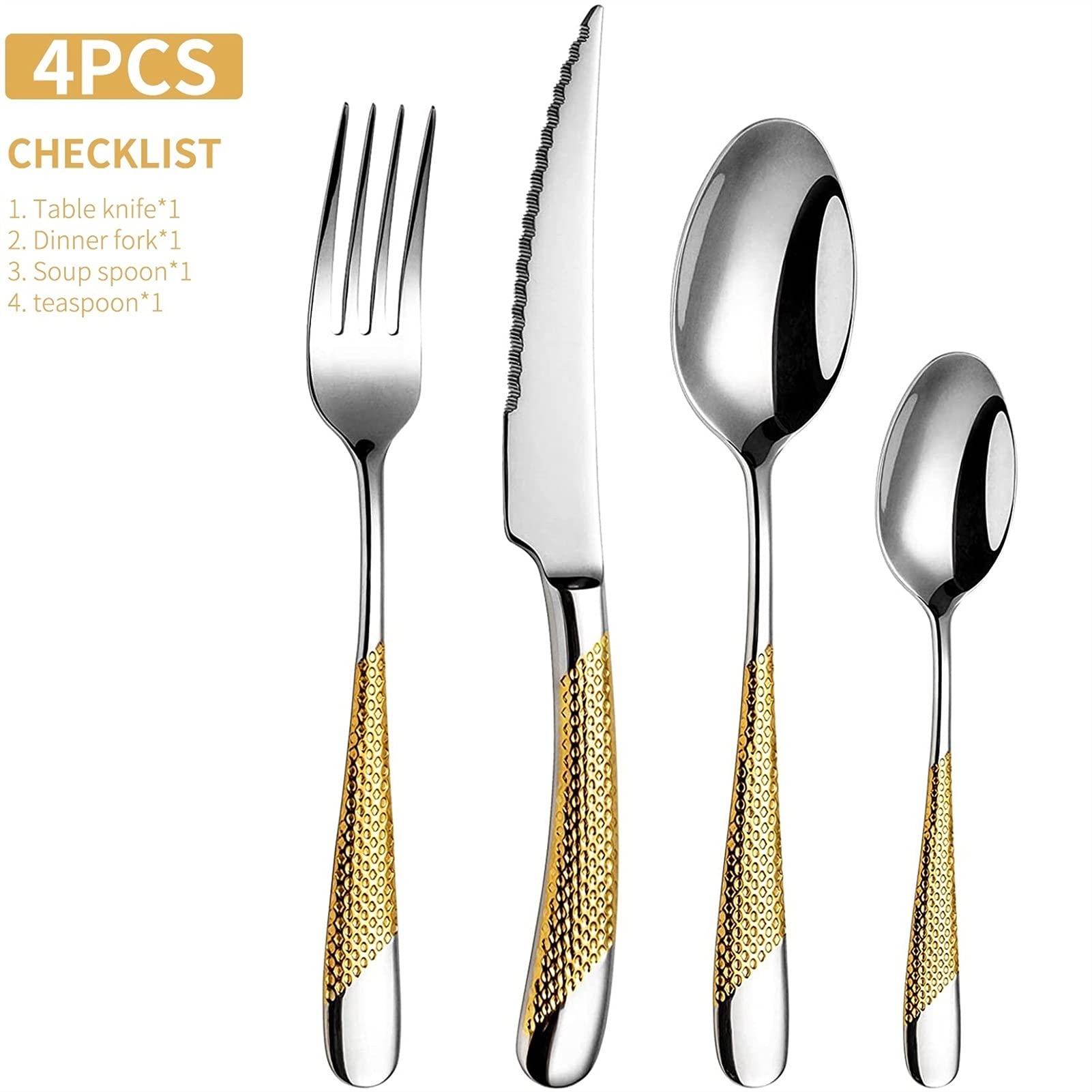 Edelstahl-Innenwarenmesser-Gabel-Löffel-Set-Spiegel-Finish (Color : 4pcs)