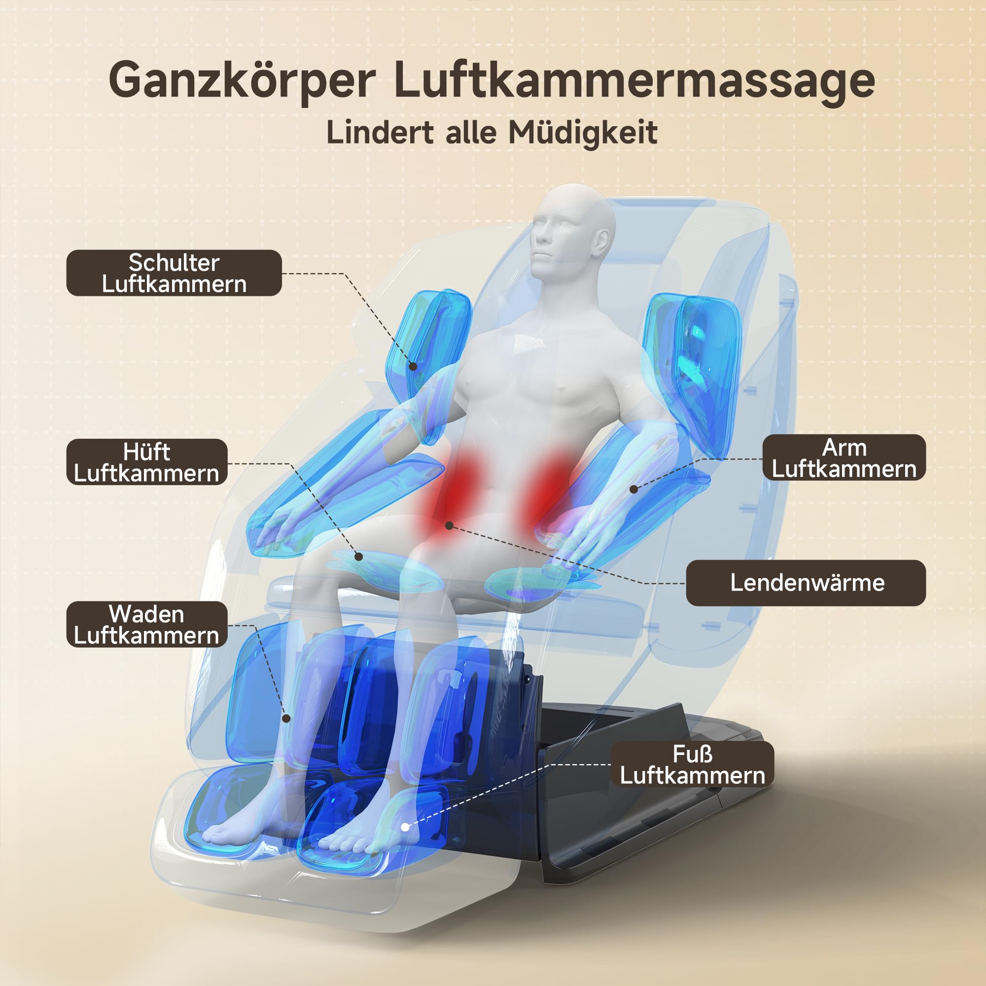 Real Relax 4D-Massagesessel,Ganzkörper-Shiatsu-Massage-Stuhl,Massageliege mit SL-Track,Yoga-Stretching,UI-Touchscreen,Fußrollen,Heizung,PS5200,Schwarz
