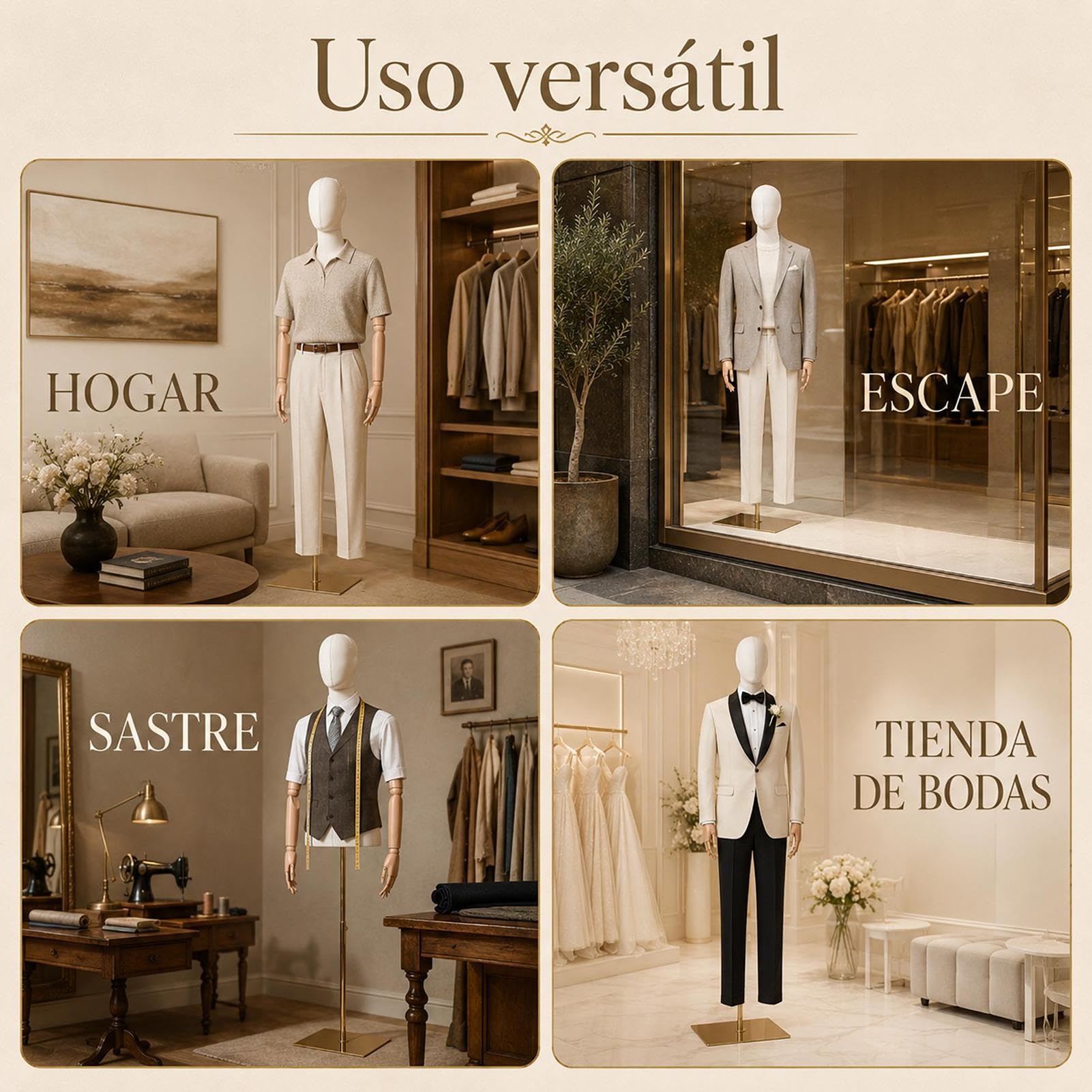 Maniqui Hombre Medio Cuerpo Ajustable 160-212 cm Capacidad de 30 kg | Brazos Robustos Tapicería de Terciopelo – para Boutiques