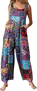 Overalls Women Summer Boho Floral Loose Wide Leg Jumpsuits with Pockets ...