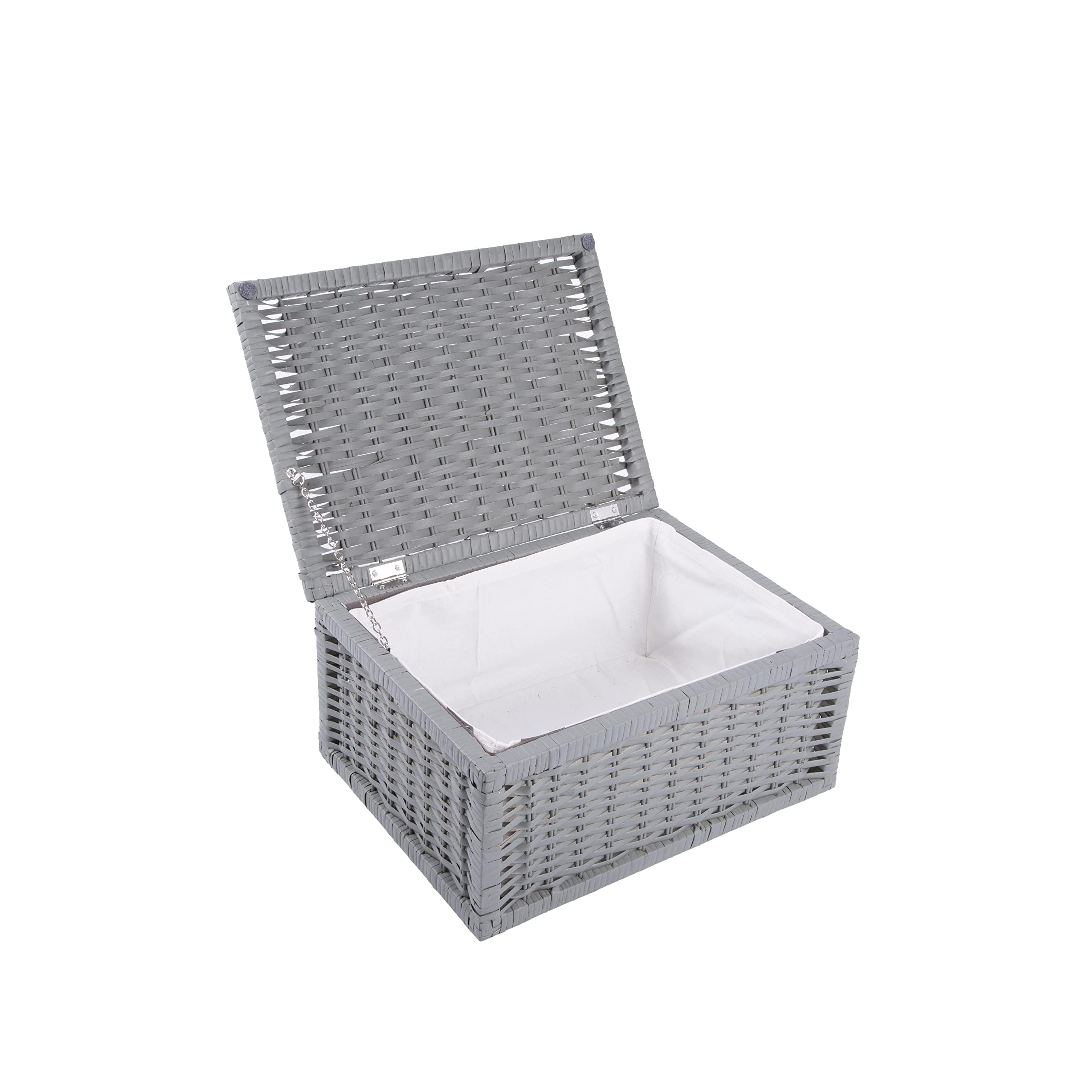 green leaves Storage Boxes with Lids, Large Grey Wicker Storage Basket with Lid, Wicker Lidded Baskets Storage, Large Hamper Basket for Gift Empty (Medium)