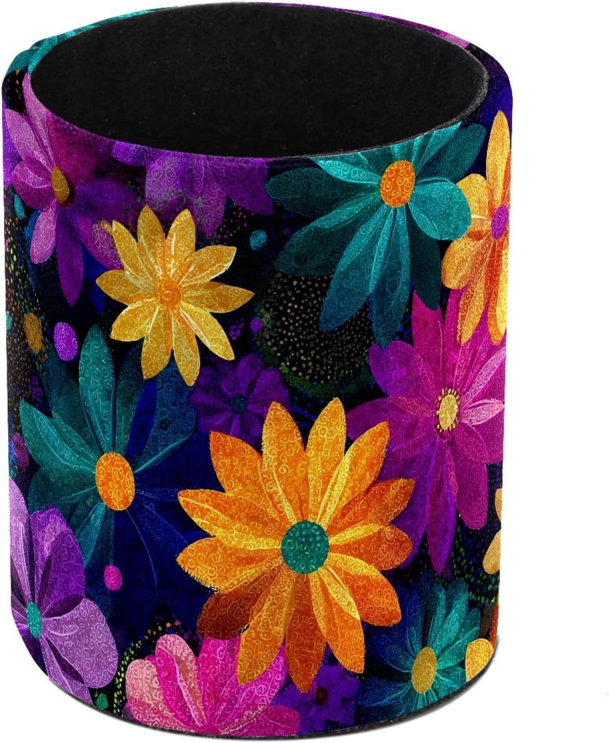 Colorful Boho Flower Pen Holder Pencil Organizer Pencil Cup Desk Decor Makeup Brush Holder PU Leather Multifunctional Office Supplies for Home Classroom School