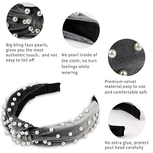 Miniatura 2 de LOVNFC Diademas anudadas para mujer, 6 unidades, antideslizantes, a la moda para mujeres y niñas, bandas para el pelo con nudo superior ancho,