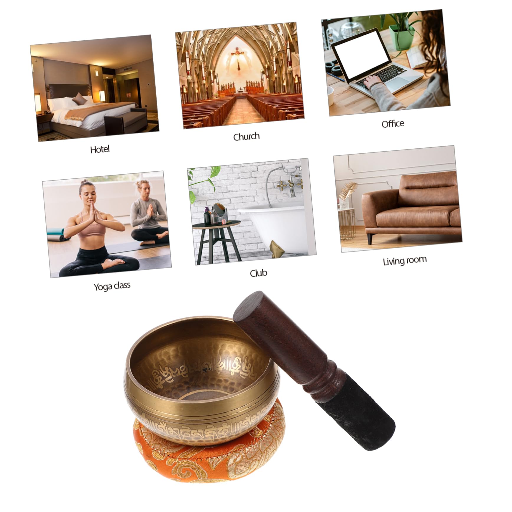 ifundom Campane Tibetane 7 Chakra, Ciotola Tibetana 9cm in Rame, Set da Meditazione Bacchetta in Pelle e Anello, Leggera e Portatile per Yoga Colore Casuale