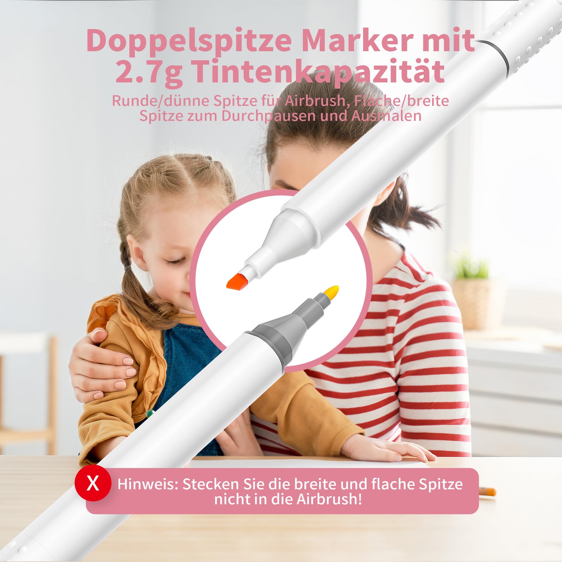 Set Pennarelli Aerografo Per Bambini - 12 Colori Lavabili + 20 Stencil - Regalo Creativo 5-9 Anni