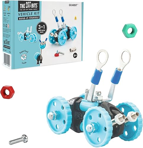 Miniatura 8 de The Off Bits Juegos de construcción de juguetes kit de modelo de vehículo GearBit para niños de 6 años, mini juguetes STEM con tuercas y pernos,