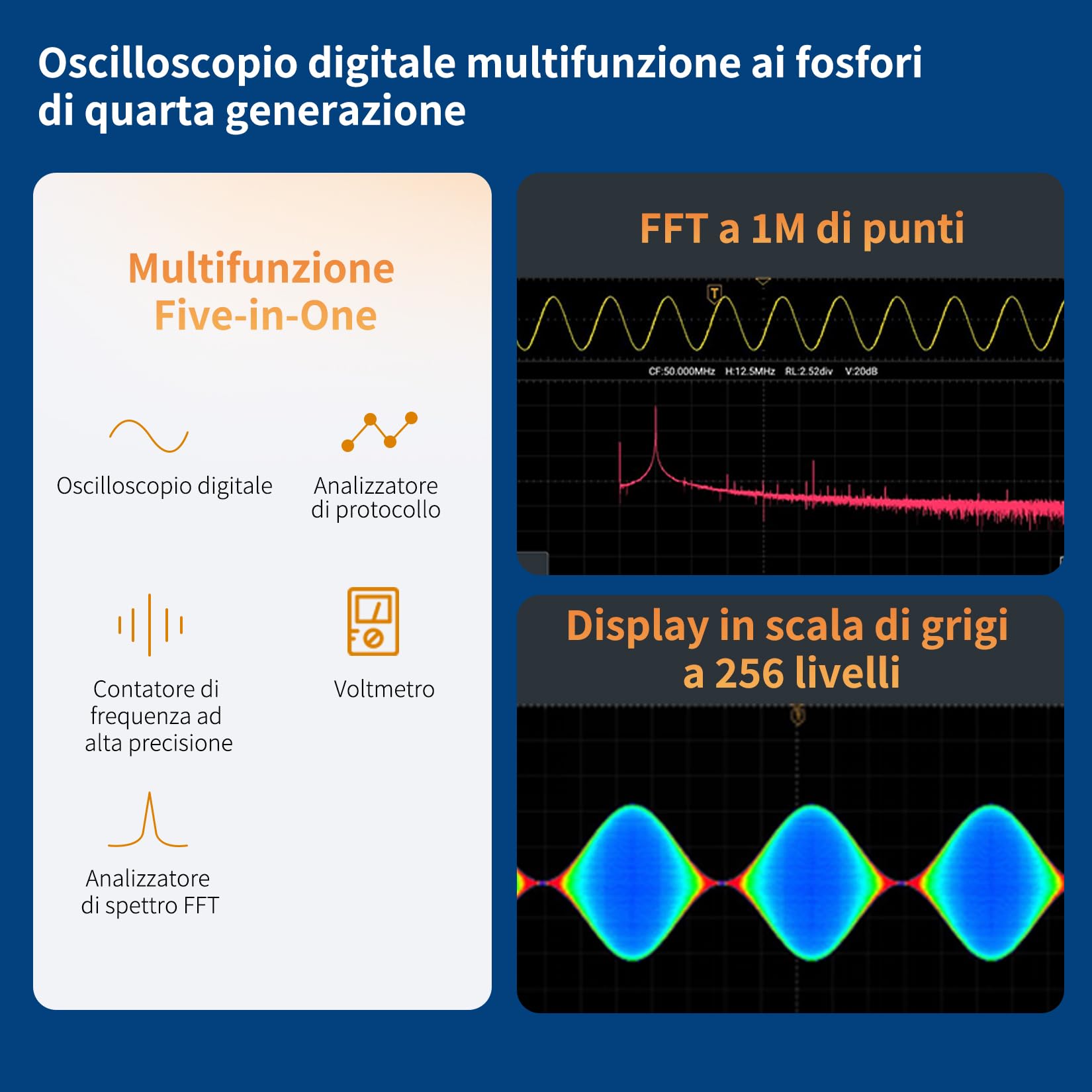 OWON ADS824A Oscilloscopio Digitale 4 Canali 200MHz, Alta Precisione 12 Bit, 700k wfms/s, 50Mpts, Touchscreen, CAN/LIN, FFT, USB-C HDMI, per Laboratorio, Automotive, Didattica