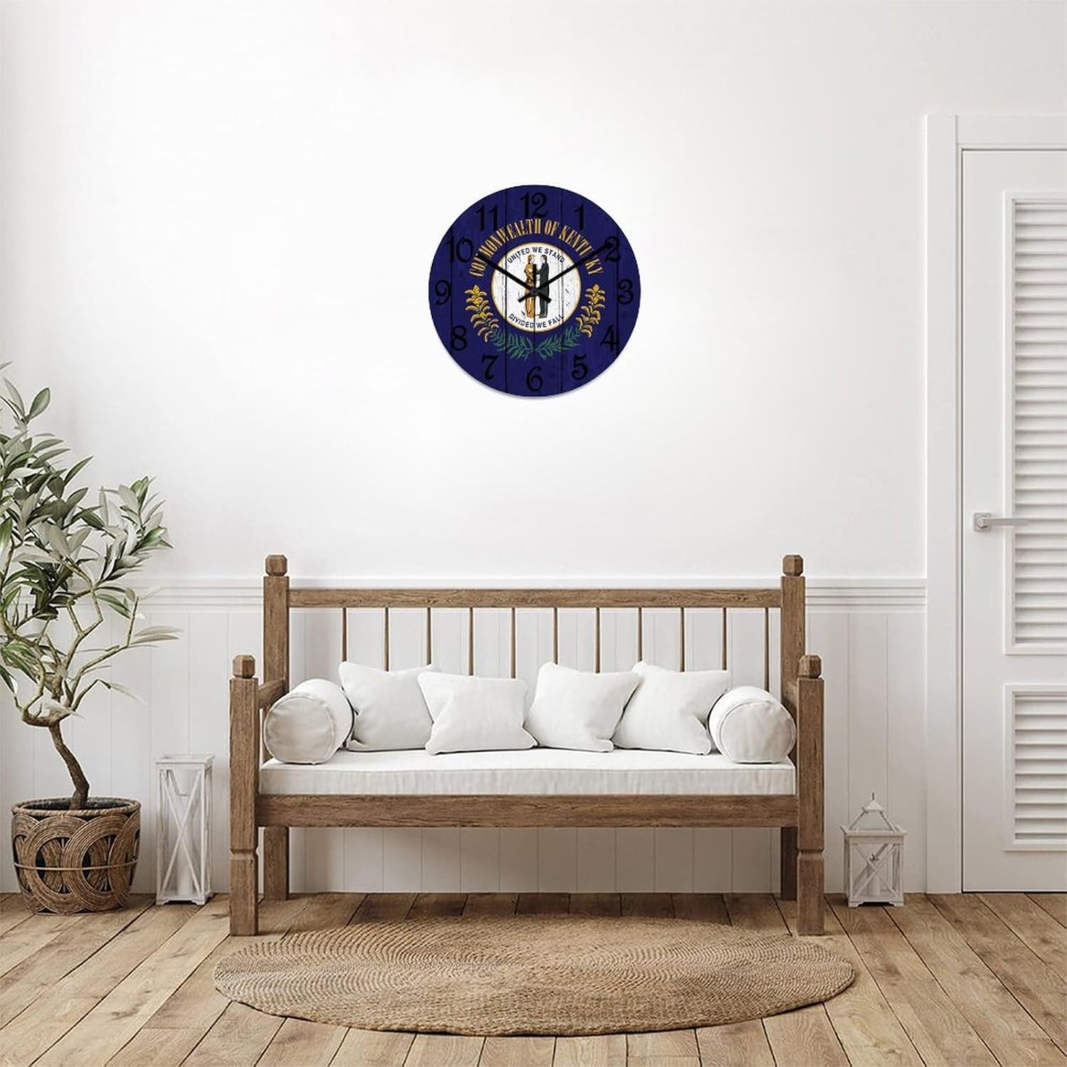 Kentucky Flag Wall Clock Kentucky Wooden Wall Clocks Battery Operated 15 Inch Non-Ticking Retro Cabin Wall Decor for Kitchen Bedroom Living Room Office, Style-3, slzom8n5yqsr