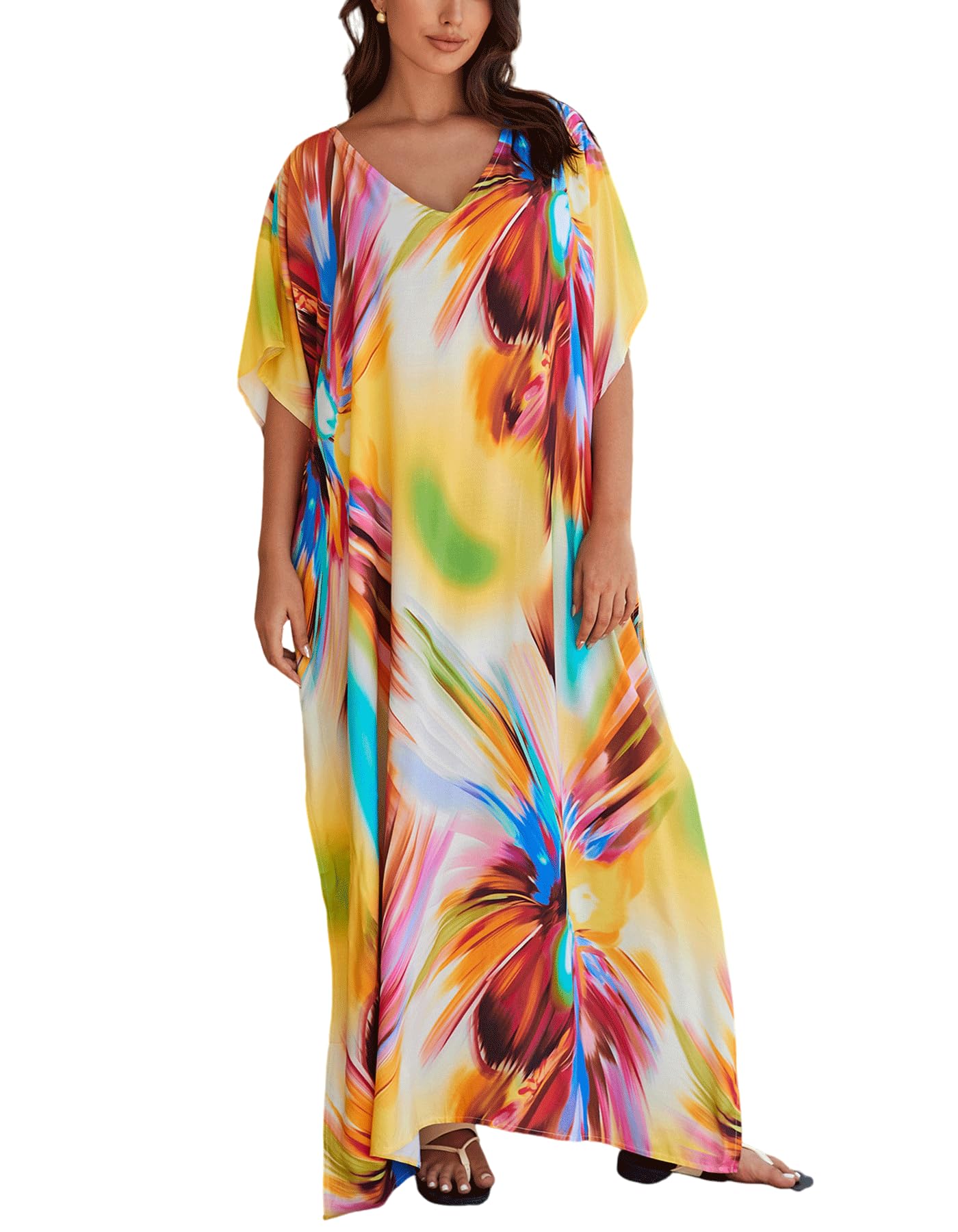 NFVNKJ Women's Plus Size Beach Lounge Kaftan Maxi Dress Swimsuit Coverup for Women