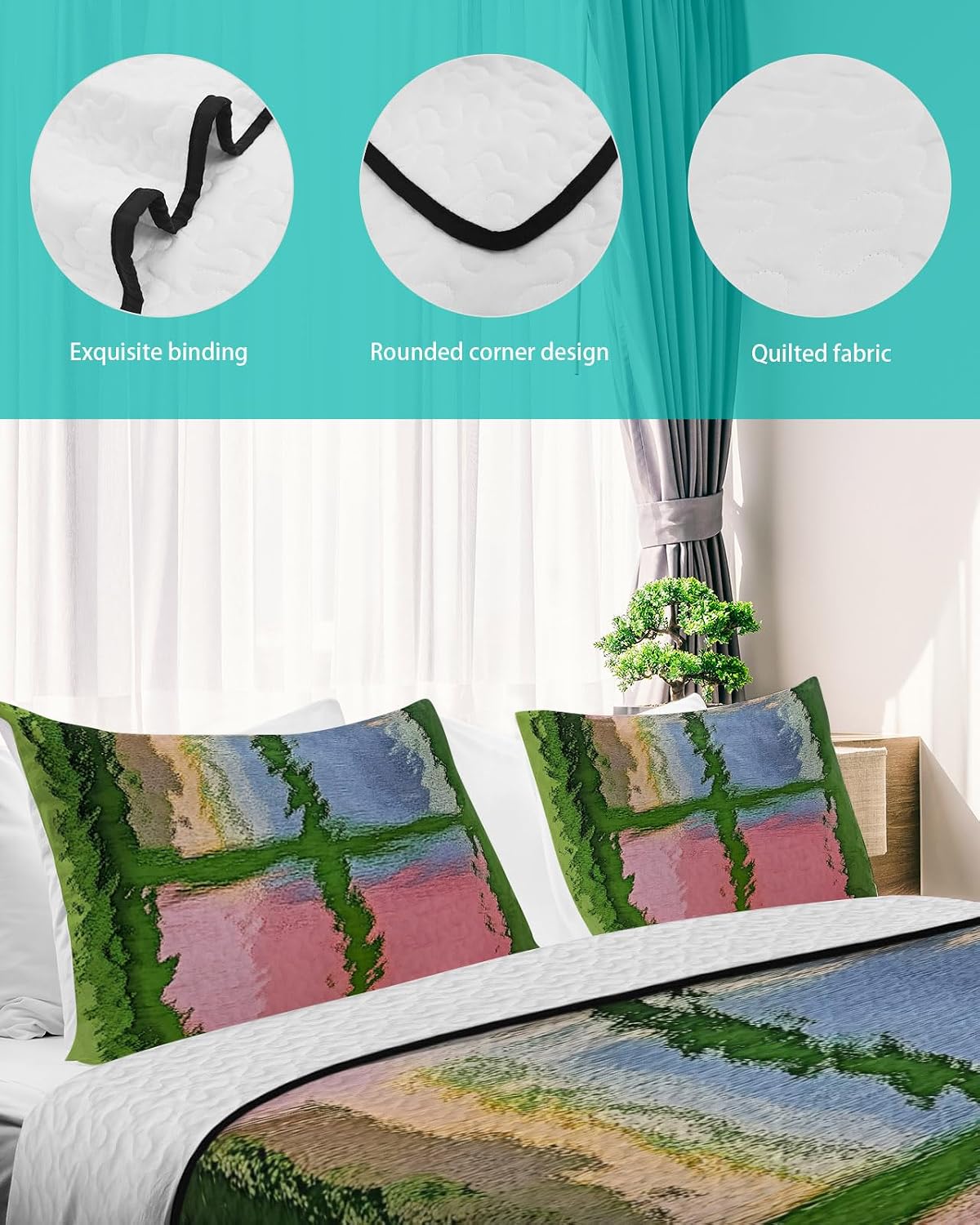 Twin XL Size Quilt Set, Abstract Window View Lightweight Bedspread Coverlet Set Soft Microfiber Summer Quilt with 2 Pillow Shams, Blurry Garden Sunlight 3 Piece Comforter Bedding Set