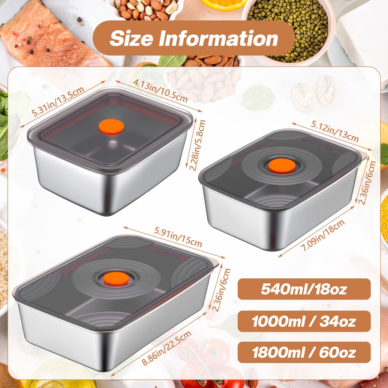 Layhit 12 Stück 6 Stück 18/34/1,701.0 g Edelstahl Frischhaltedosen mit Deckel Wiederverwendbare Metall Prep Fleisch Marinieren Container Obst Mittagessen Bento-Box Spülmaschinenfest