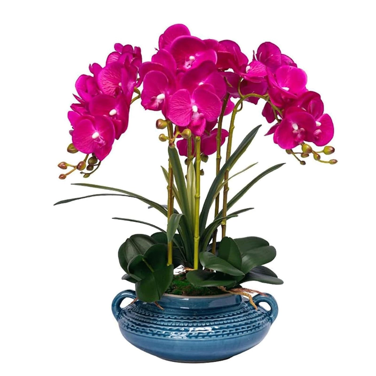 MYUYEE Artificial Orchid Flowers With Ceramic Vase, Realistic Potted Fake Phalaenopsis Flowers Arrangement Centerpiece Table Decorations(Dark Purple)
