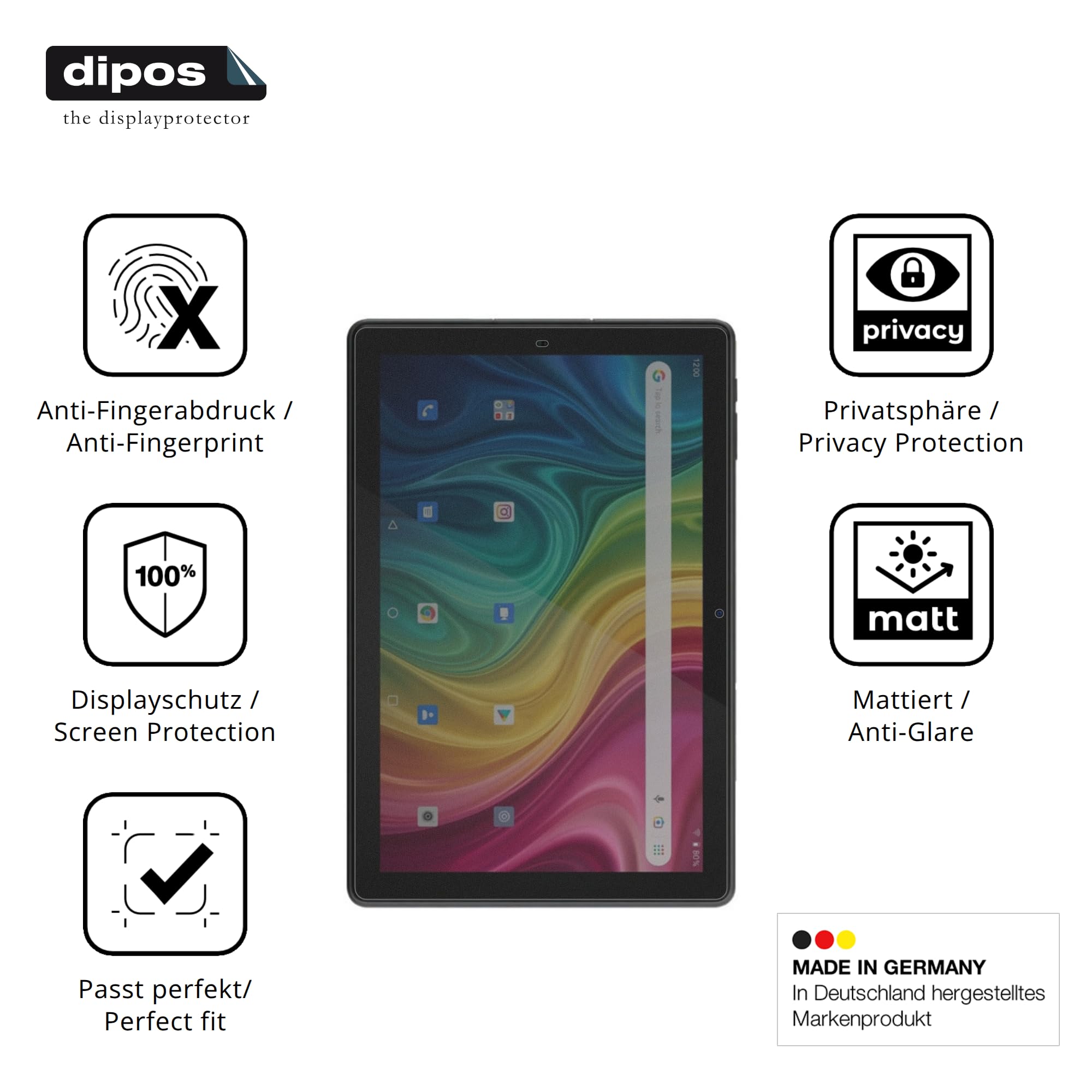 dipos Protector de Pantalla Antiespía para Archos T101 HD2 4G | Película protectora mate, filtro de privacidad 4 vías, ajuste perfecto, antiarañazos, sin burbujas, autoadhesivo
