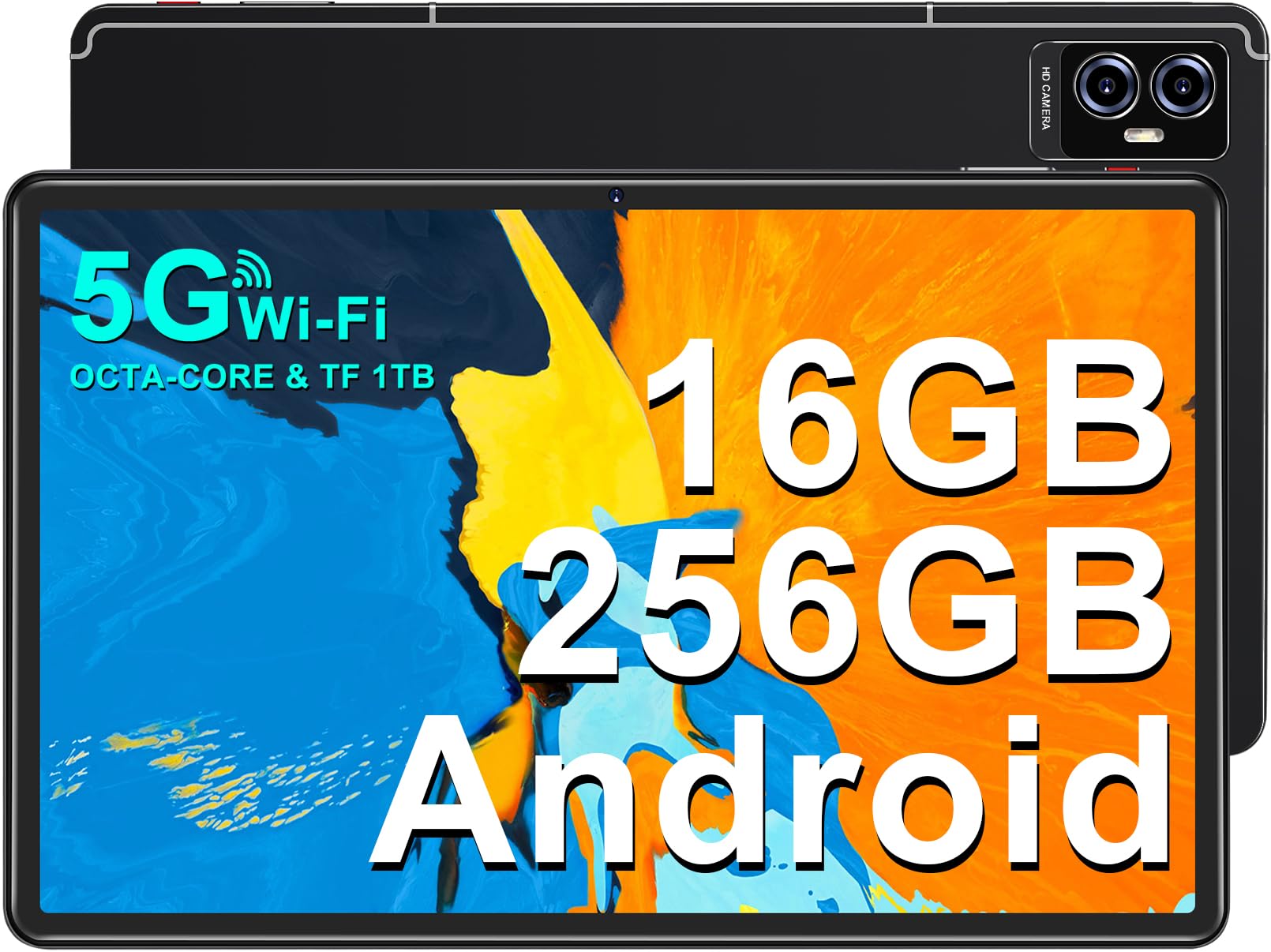 UJJ Newest Tablet Android Tablet 11 Pollici 16GB RAM + 256GB ROM (1TB TF), Octa-Core, 2.0 GHz, 1280 * 800 IPS FHD, 5G WiFi, 8600mAh, Bluetooth 5.0, 8MP+13MP+2MP, Tablet PC con Custodia, Nero