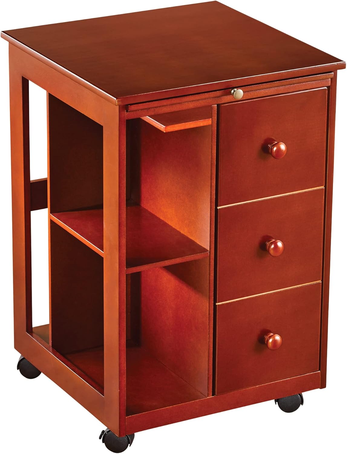 Collections Etc Rolling Rich Cherry Finish Storage Table