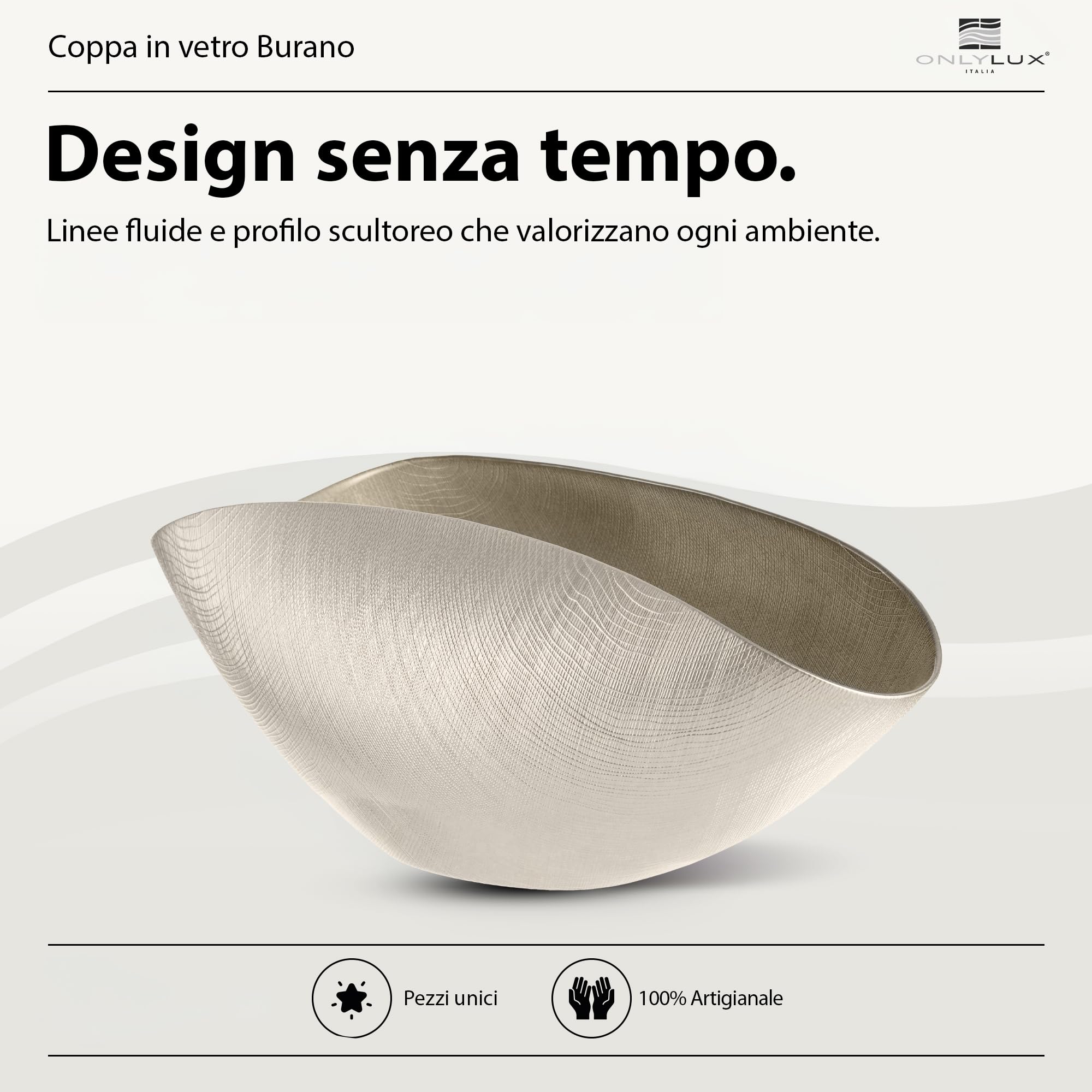 Onlylux Coppa Burano - Centrotavola in Vetro Centrifugato Decorato a Mano, Design Artistico Ovale, Dimensioni 38x11 cm, Svuotatasche di Design per Arredamento di Lusso e Idee Regalo
