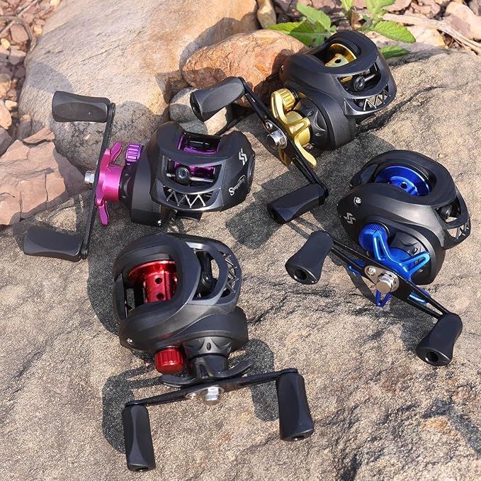Image of Baitcasting Reels, Smooth Casting Reel with Magnetic Braking System Bright Color Baitcaster Reel-Red-Right Handed