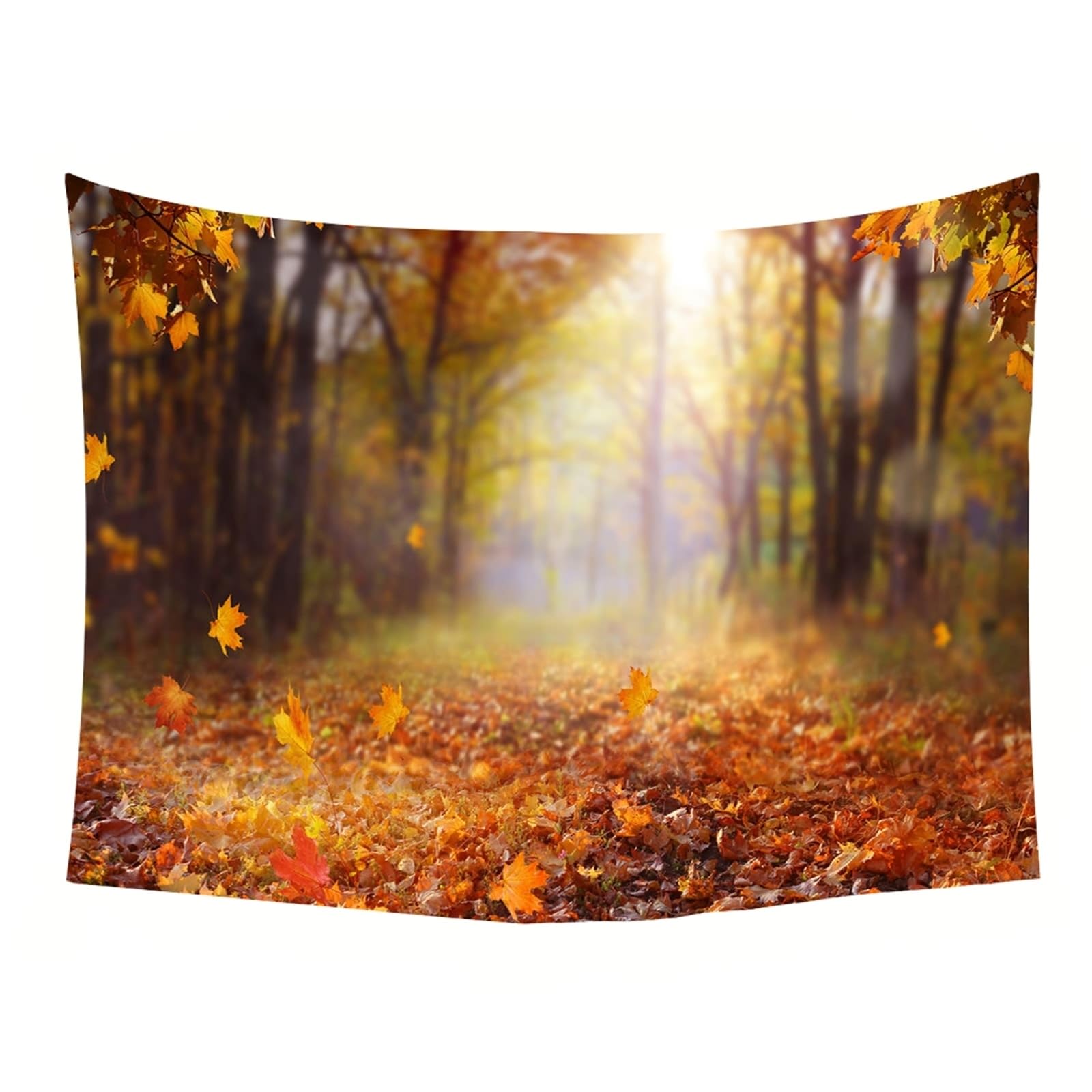Skcess Gobelin ścienny do salonu, poliester, pomarańczowo-brązowe drzewo klonowe i liście, gobelin ścienny, wiszący 240 x 220 cm