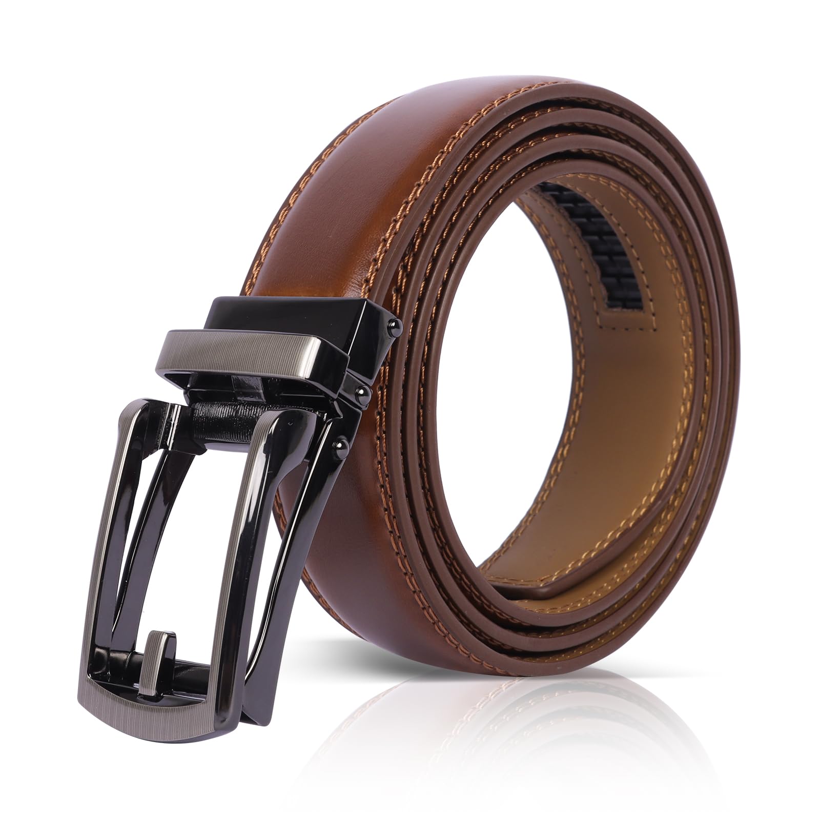 Iridsmole Leather Belts for Men, Men's Leather Ratchet Belts, Leather Dress Belts for Men, Adjustable Ratchet Belt for Dress Trousers, Mens Belt for Suits, Jeans, Uniform, Dress Suit (Brown, 125cm)