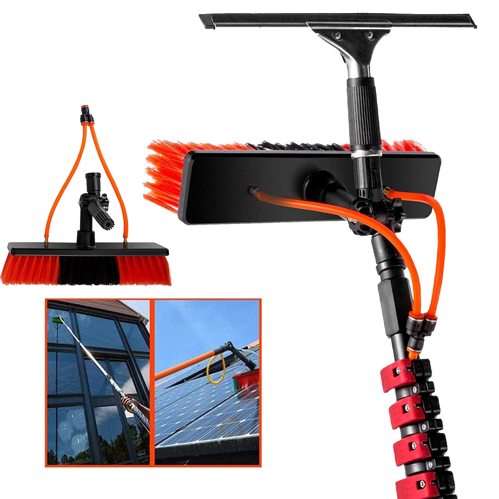 HYLWSXVP 3.6-12M Water Fed Pole Window Cleaner Kit - Professional Outdoor Squeegee with 35cm Brush Head & Scraper - 10.8M/36FT Hose for Effortless Cleaning