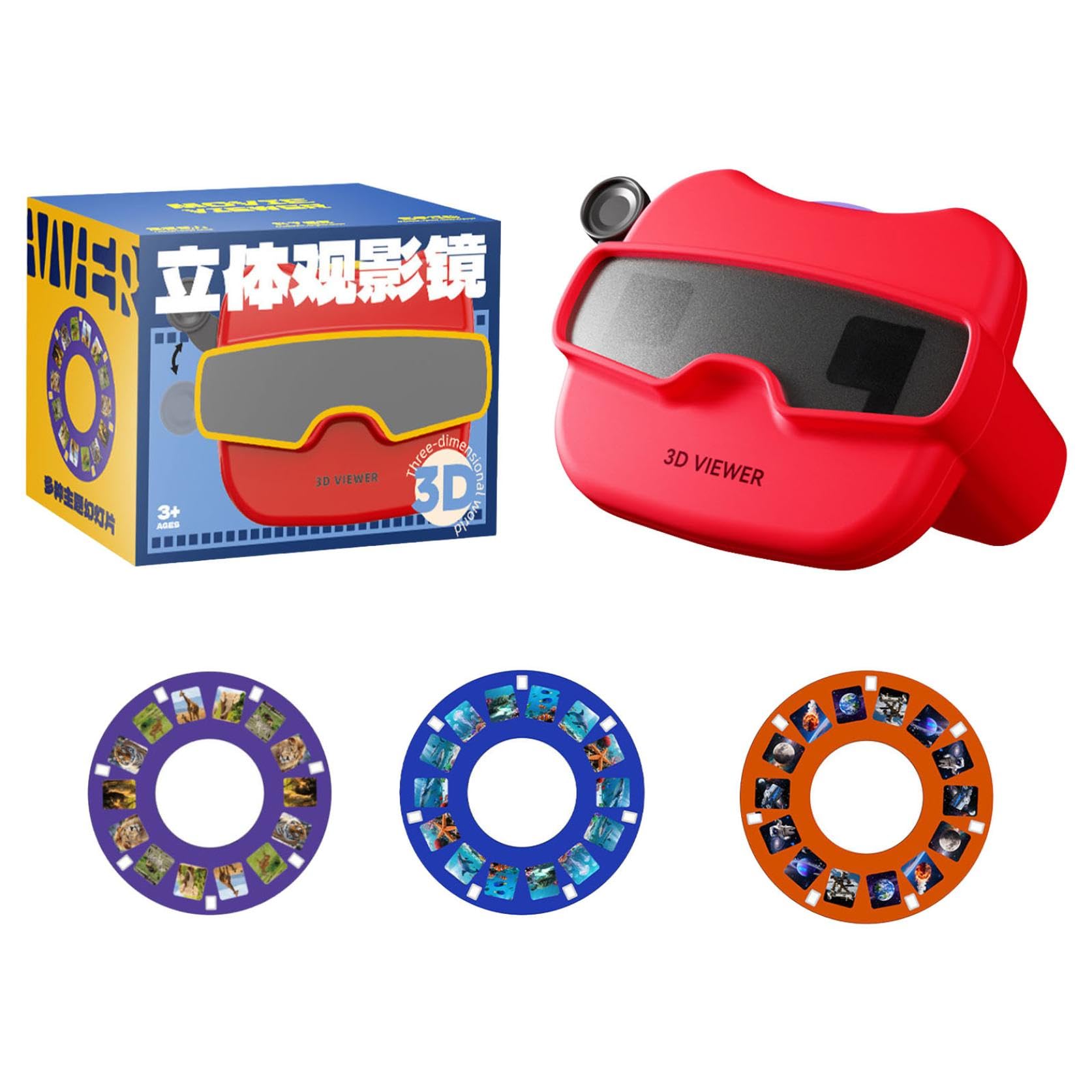 3D View Finder Spielzeug, Retro Slide Lernspielzeug, Fernglas für Kinder mit 3D-Bildern von Land, Meer & Tieren, Tierspielzeug Geschenk für Jungen & Mädchen, Portabble Story Projektionsgerät für