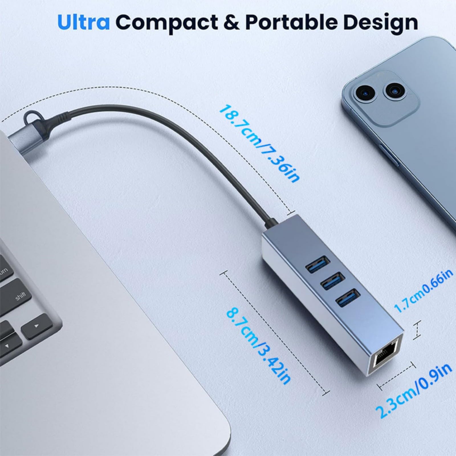 Concentrateurs USB A et USB C multifonctionnels avec port Ethernet RJ45 Gigabit 1000 Mbps 100 Mbps pour ordinateur portable, PC, appareils de voyage, Ethernet