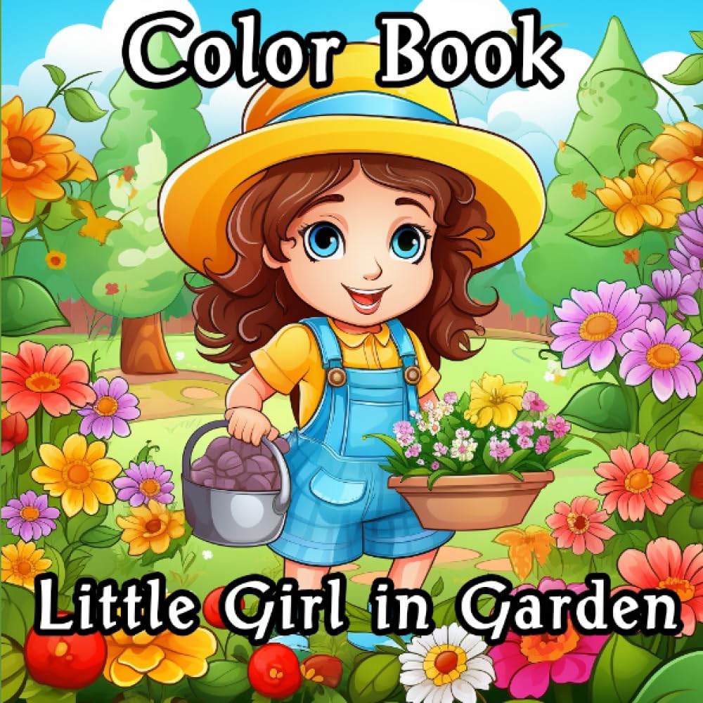 Color book Little girl in garden: Color book Little girl in garden color book for kids