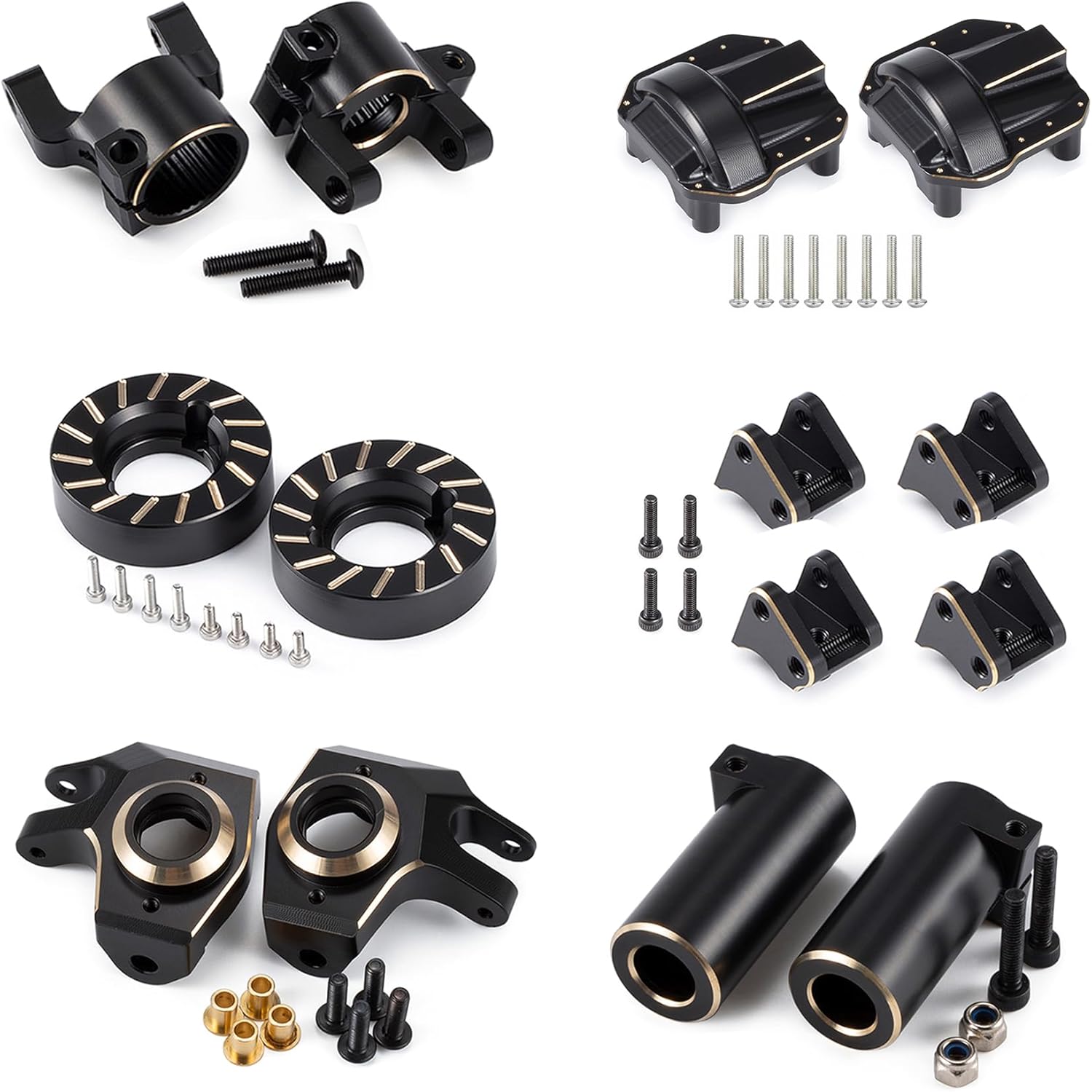 440g SCX10 II Brass Weights Set Diff Cover Steering Knuckles C Hub Link Mounts Clamping Lockouts with Wheel Counterweights for 1/10 RC Crawler AR44 Axial SCX10 Upgrades