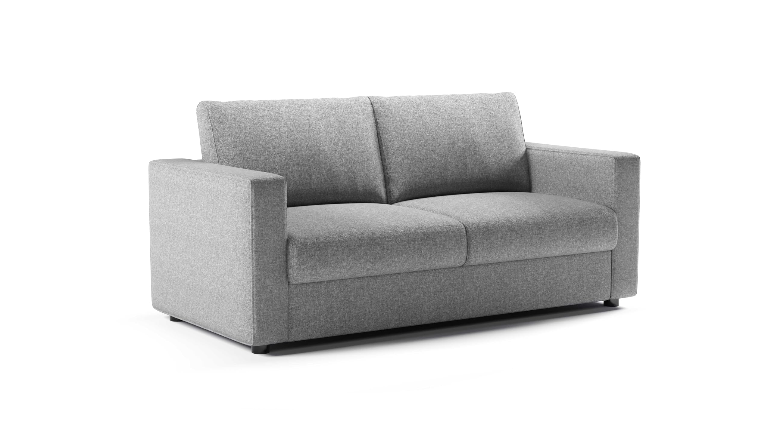 Divano Letto Denver 3 Posti Struttura in Metallo e Legno Imbottitura in Gomma di Poliuretano Rivestimento in Tessuto Rete a Doghe Materasso 140x190 cm H13 cm Colore:Silver