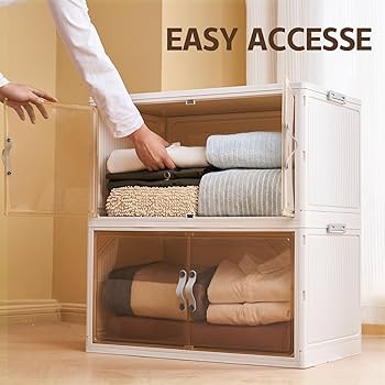 Plastic Storage Bins With Lids,32 QT. Double Doors Plastic Foldable Box,3-Tier Storage Boxes With Lids,toy Organizer,stackable Plastic Storage