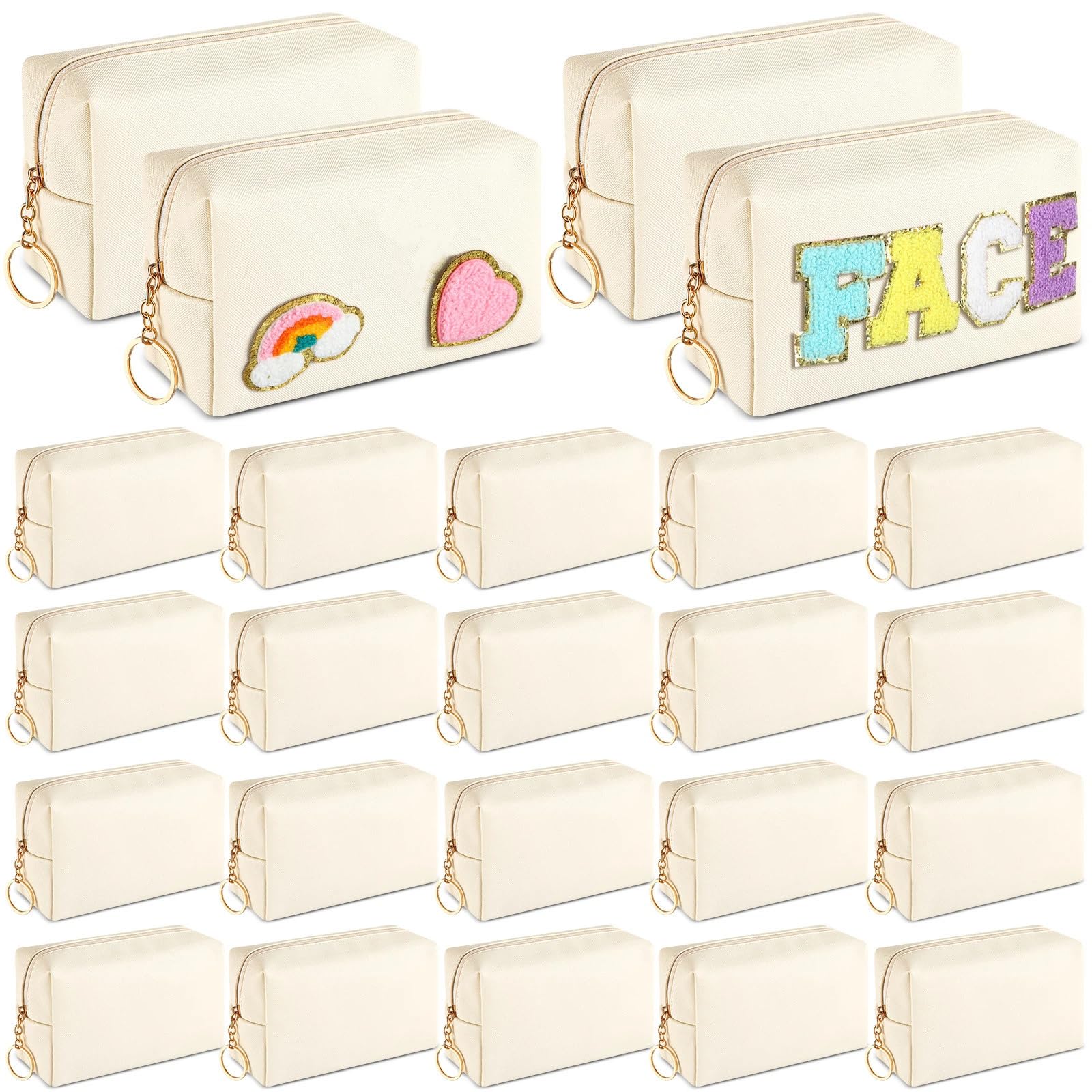 Chunful 24 Pcs Preppy Makeup Bag PU Leather Cosmetic Bag Bulk Makeup Plain Pouch Waterproof Toiletry Purse for Women Traveling Preppy Pencil Case