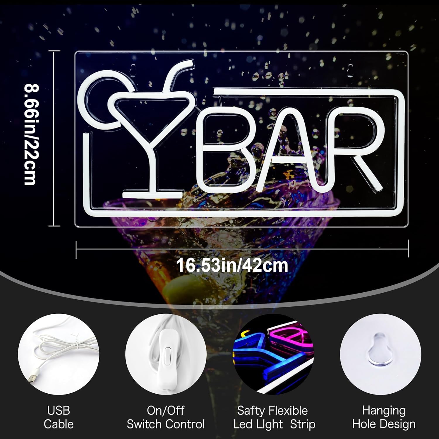 BringLuck2U Neon LED, Insegna luminosa Bar, USB Plug-and-Play, Scritte Neon per Bar, Feste, Neon Signs, Wall Decoration,