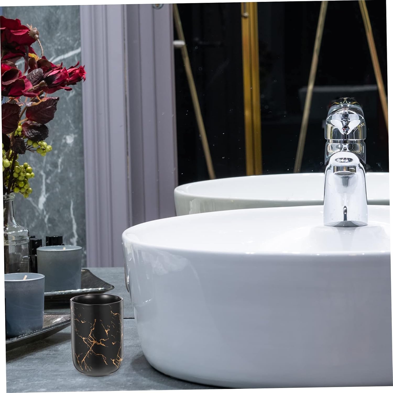 Ceramic Toothbrush Cup Marble Bathroom Accessories Black Marble Cup Home Hotel Use