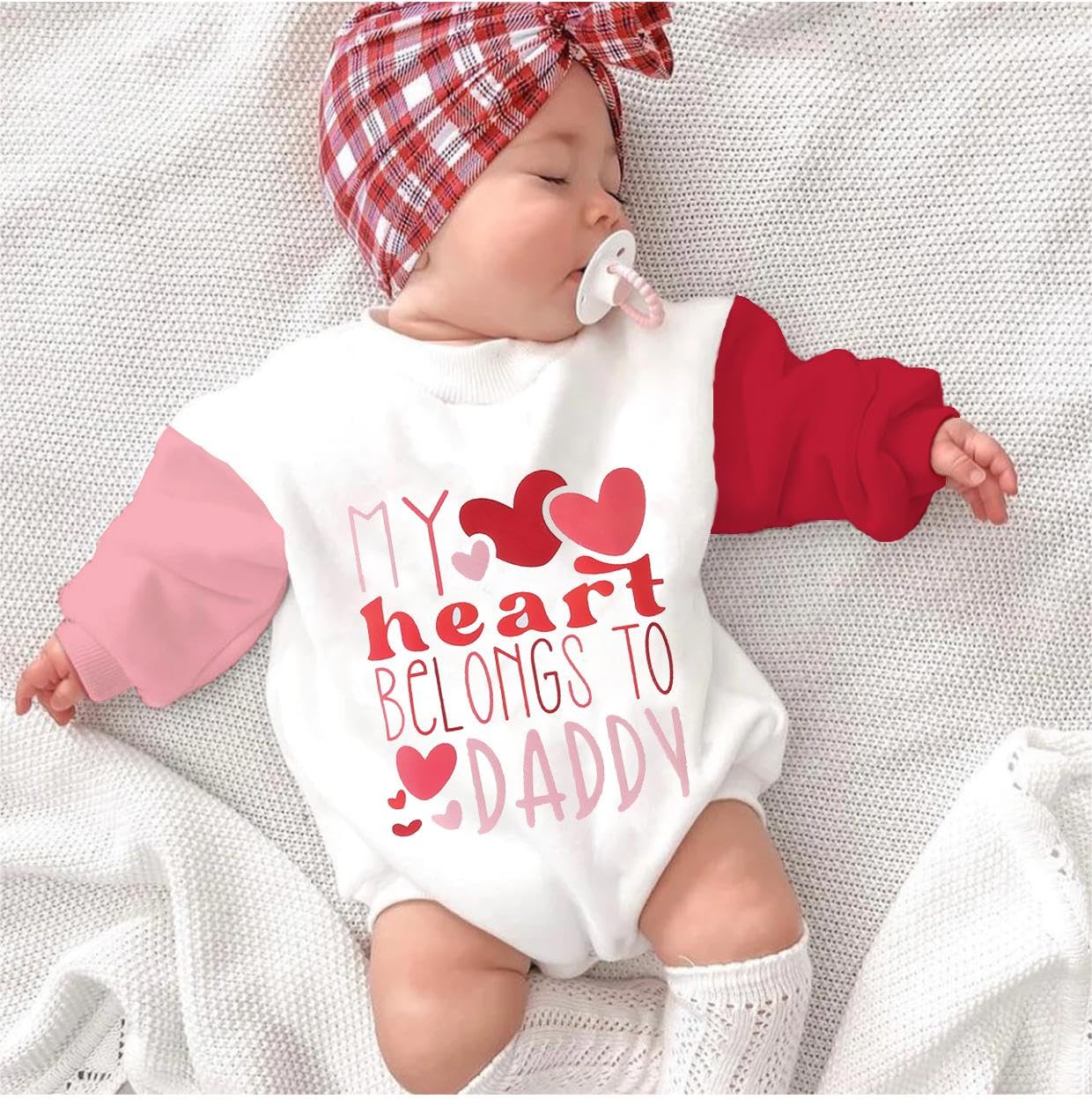 Dcohmch Baby Girl Valentine’s Day Outfits My Heart Belongs to Daddy Printed Romper Onesie Newborn Spring Clothes