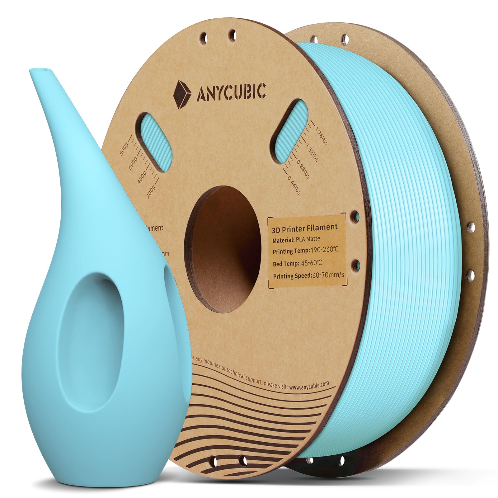 ANYCUBIC Matte PLA Filamento 1,75 mm, Filamento per Stampante 3D Struttura Matte, Superficie Fine, Nessuna Linea di Strato Visibile,Matte Blu Ghiaccio 1KG