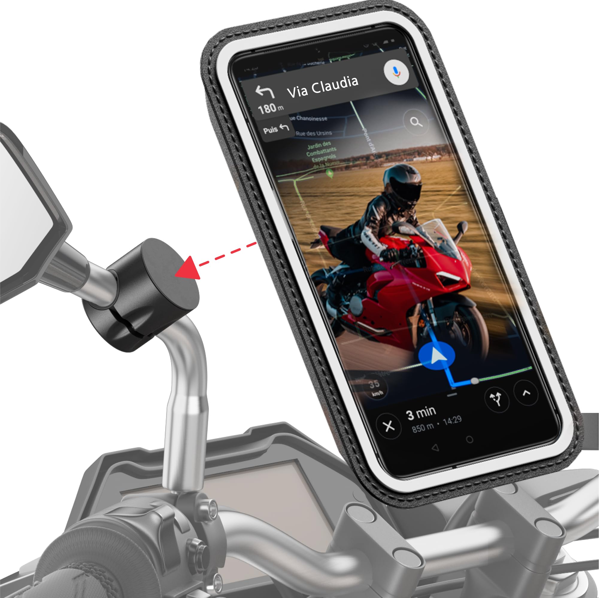 SHAPEHEART Innovazione francese,Porta cellulare scooter moto PRO con tasca magnetica,Rotazione di 360°Anti Vibrazione,Porta telefono scooter per specchietto retrovisore,Supporto cellulare Impermeabile